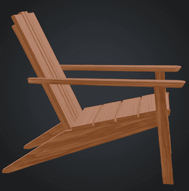 A high-back wooden armchair, viewed from the rear. The chair is constructed entirely of wood with a warm, natural brown finish. It features a tall, solid backrest with a distinctive horizontal grooved detail near the top. Substantial, flat armrests are partially visible extending from the sides. The chair's frame includes sturdy, angled rear legs, suggesting a stable and robust construction. The design appears functional and solid. — 3D model