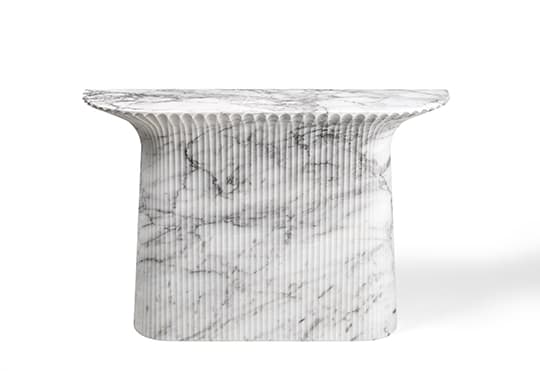 A side table with a rectangular top and a fluted pedestal base. The table is constructed from marble with prominent grey veining. — 3D model
