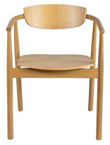 A wooden armchair with a curved backrest and seat. The frame and legs are made of light-colored wood with a visible grain. The armrests curve upwards and outwards. — 3D model