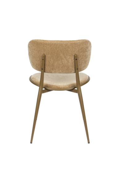A dining chair with a curved backrest and a seat upholstered in textured fabric. The chair features slim, tapered legs and a supporting frame made of metal. — 3D model