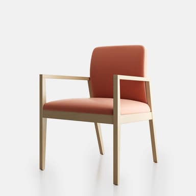 A contemporary armchair featuring a grey upholstered seat and backrest, supported by a minimalist dark grey metal frame with integrated armrests. — 3D model