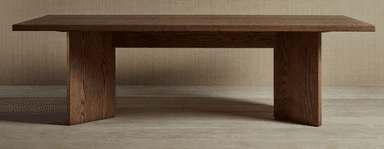 A rectangular, dark brown wooden bench featuring a thick, solid top and two sturdy, block-like legs. The design is minimalist and modern, emphasizing clean lines and a robust appearance. The wood grain is visible, suggesting a natural material or high-quality veneer. — 3D model