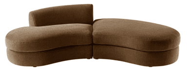 A two-piece sectional sofa characterized by its sinuous, organic forms. Upholstered in a textured, warm brown fabric, the sofa features a low-profile design. One section includes a gently curved backrest, while the adjacent piece is a backless chaise lounge component, also with a flowing, elongated silhouette. The overall aesthetic suggests a contemporary or organic modern style. — 3D model