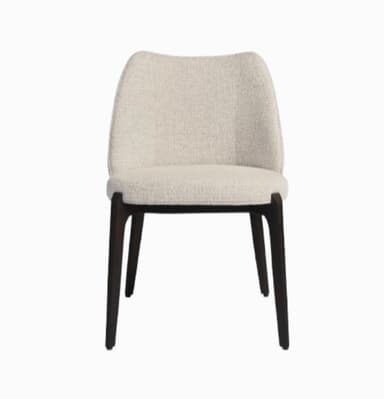 An armless chair with a gently curved, upholstered backrest and seat, supported by four tapered dark wooden legs. — 3D model
