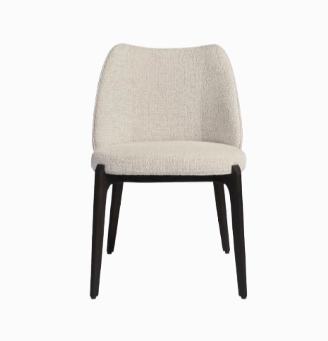 An armless chair with a gently curved, upholstered backrest and seat, supported by four tapered dark wooden legs. — 3D model