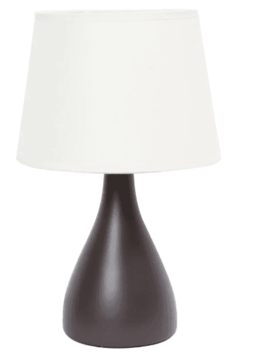 A modern table lamp featuring a dark brown, teardrop-shaped ceramic base and a conical white fabric shade, designed for ambient or task lighting. — 3D model