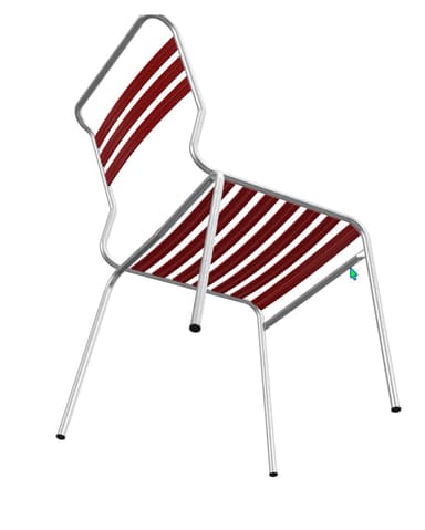 A modern dining chair with a tubular metal frame and a slatted seat and backrest. The frame is constructed from silver-toned metal, and the slats, forming both the seat and the back, are a bright red color. The design is minimalist and appears suitable for outdoor or indoor use. — 3D model