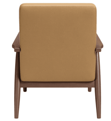 A mid-century modern style armchair featuring an exposed wooden frame, a tufted upholstered back, and flat wooden armrests, with tapered legs. — 3D model