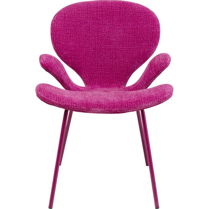A vibrant fuchsia upholstered armchair with a sculpted, organic form and matching slender metal legs. — 3D model