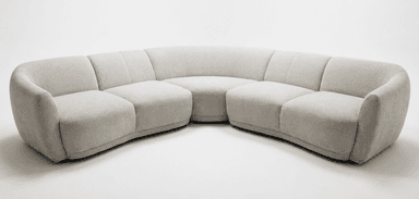 A large, modular sectional sofa forming an L-shape, featuring gently curved sections and rounded arms and backrests. It is upholstered in a light, textured fabric, giving it a contemporary and soft appearance. The sofa appears to be composed of multiple interchangeable units. — 3D model