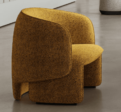 An upholstered lounge chair featuring a continuous, curved, monolithic form, covered in a golden-yellow textured fabric, with no visible legs. — 3D model