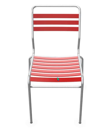 A modern dining chair with a tubular metal frame and a slatted seat and backrest. The frame is constructed from silver-toned metal, and the slats, forming both the seat and the back, are a bright red color. The design is minimalist and appears suitable for outdoor or indoor use. — 3D model