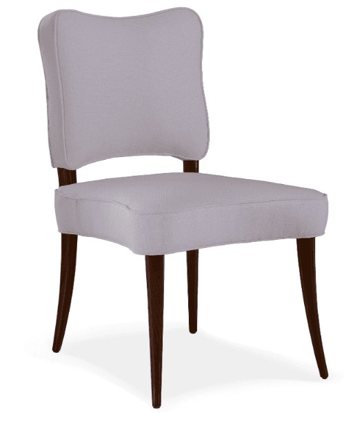 An armless chair featuring a fully upholstered seat and backrest, supported by four tapered wooden legs. The backrest has a distinct subtly curved shape. — 3D model