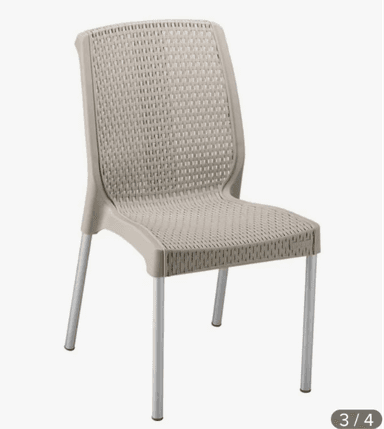 An armless side chair constructed from molded resin with a woven texture on the seat and backrest, supported by four slim metal legs. — 3D model
