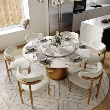 A contemporary round coffee table featuring a large marble top, a cylindrical wood pedestal base, and a smaller, raised circular marble insert on the main tabletop. — 3D model