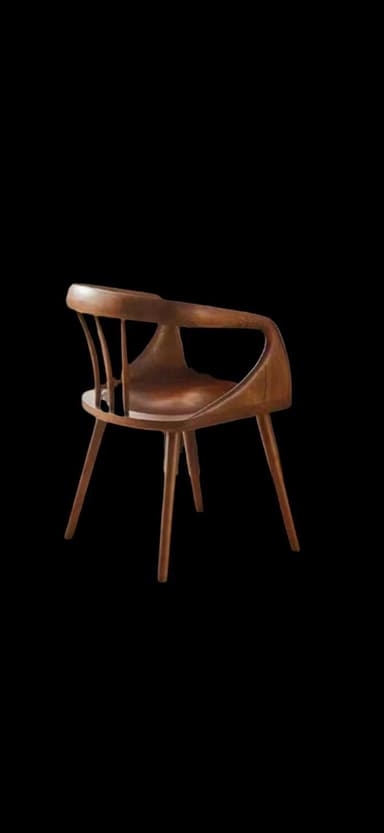 A wooden armchair with a curved backrest and armrests, supported by four tapered legs. The design features organic, flowing lines and a visible wood grain. — 3D model