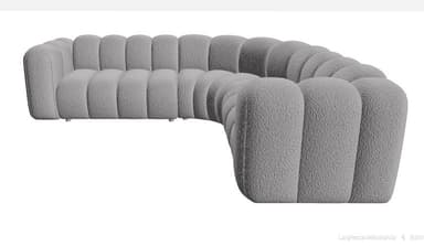 A modular, curved sofa with a plush, textured upholstery. The sofa features a series of rounded, segmented cushions that form a continuous seating surface. The overall design is contemporary and inviting, with a rounded, organic silhouette. — 3D model