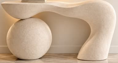A modern sculptural bench with an organic, biomorphic form, featuring a textured, light-colored material, possibly stone or concrete composite. — 3D model
