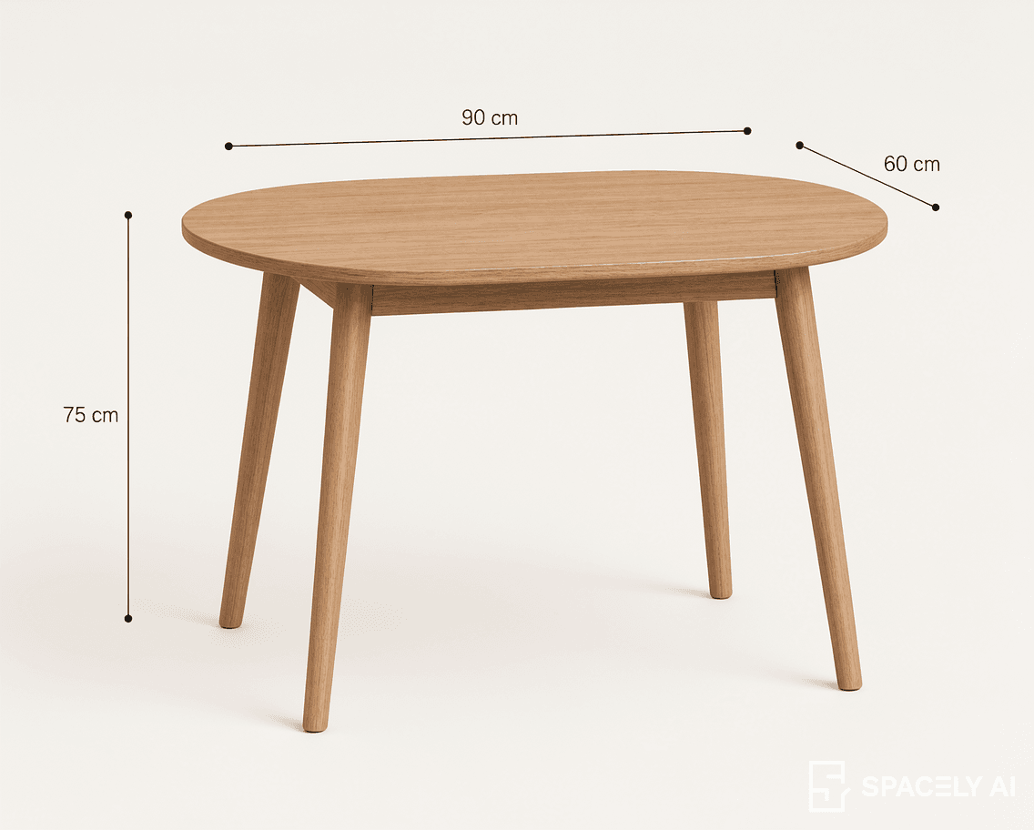An oval-shaped side table made entirely from light-toned wood, featuring a simple, modern design with four round, tapered legs. The wood grain is visible, and the overall appearance is clean and minimalist. — 3D model