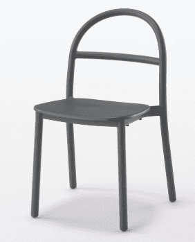 A minimalist, dark gray chair featuring a distinctive arched backrest and a solid, slightly curved seat, constructed from a single molded material. — 3D model