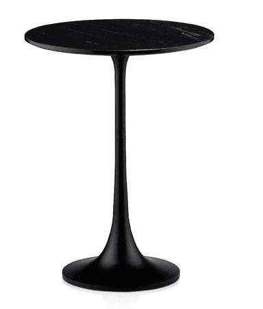 A round side table with a marble top and a black pedestal base. The top is circular with a subtle beveled edge. The base is a single, slender column that flares out to a wide, circular foot. The design is reminiscent of the Tulip table style. — 3D model