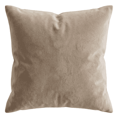 A square accent pillow with a plush, velvet-like texture. The pillow is filled to provide a soft and comfortable surface. Its neutral, sandy beige color makes it a versatile addition to various decor styles. The construction appears to be seamless, with a simple, clean finish. — 3D model