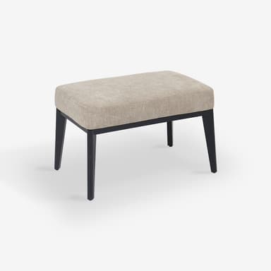 A modern rectangular upholstered bench featuring a light beige fabric cushion atop a dark, likely wooden, frame with four tapered legs. The design is simple and minimalist. — 3D model