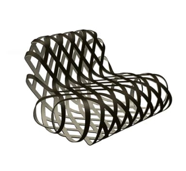 A modern, sculptural chair with an open, interwoven lattice structure. The chair's form is characterized by continuous, curved bands that create a dynamic, cage-like appearance, providing both support and visual lightness. The overall shape suggests a lounge or accent chair. — 3D model