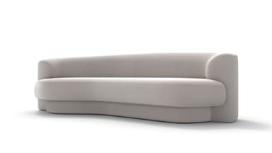 A modern, minimalist chaise lounge featuring a continuous, organic form. It is fully upholstered in a light, neutral fabric, with integrated backrest and armrests that flow seamlessly into the seat. — 3D model