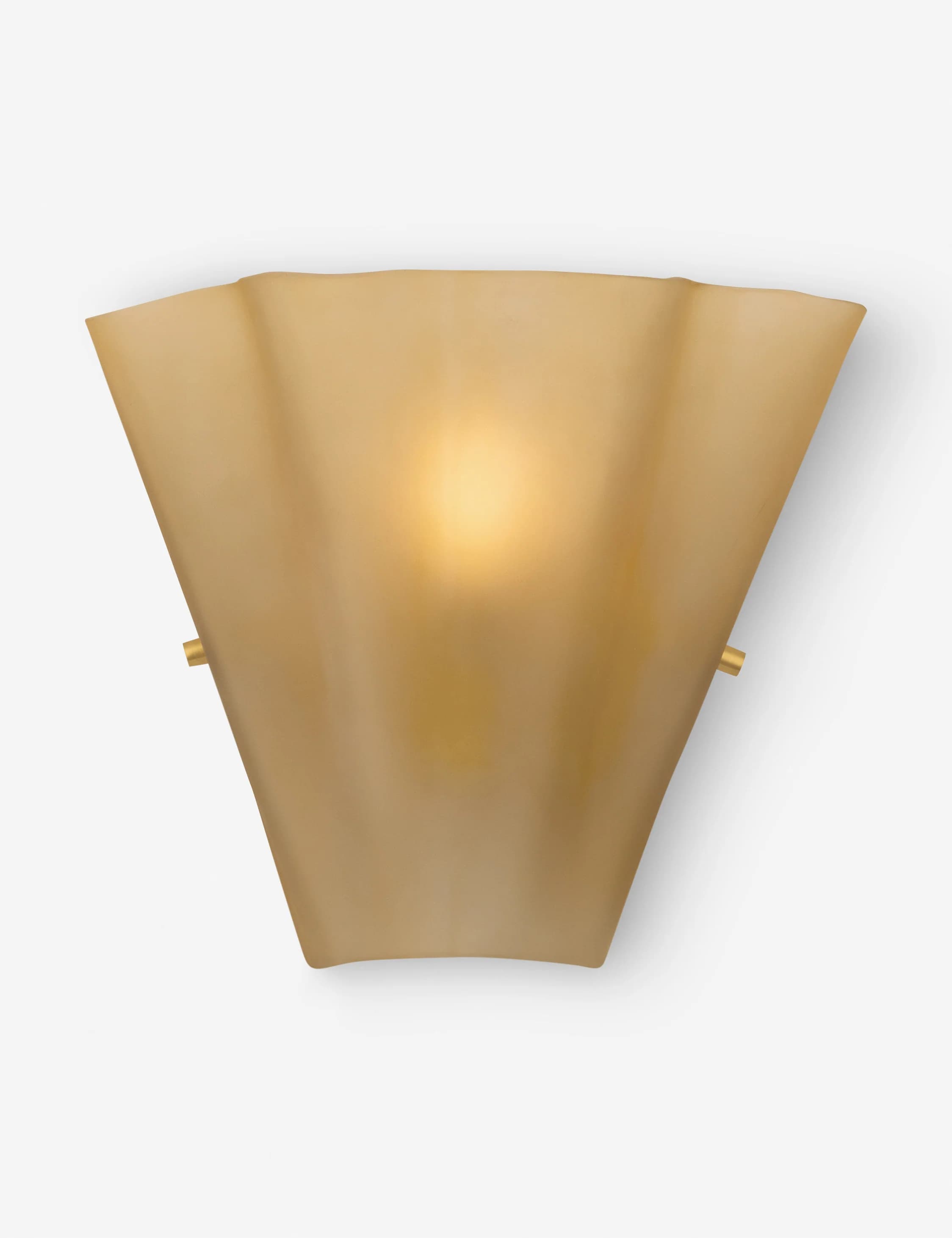 A wall-mounted light fixture featuring a translucent, trapezoidal shade that emits a warm, diffused light. The shade is subtly curved and held by two brass-colored mounting elements. — 3D model