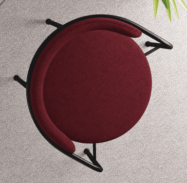 A contemporary armchair featuring a slender black metal frame and rich red textured upholstery. The design incorporates integrated armrests and a distinctive cylindrical backrest, creating a modern and inviting aesthetic. — 3D model