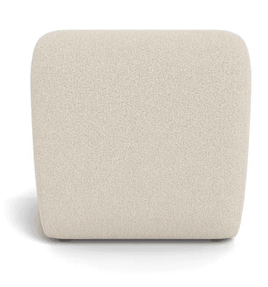 A modern armchair with a low profile and rounded edges, upholstered in a textured fabric. It features a continuous form for the seat and backrest, with a subtle horizontal division in the backrest. The overall design is minimalist and inviting. — 3D model