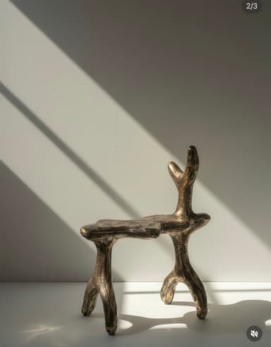 A highly sculptural bronze stool or pedestal, characterized by its abstract, organic forms and textured, dark patinated finish. Its design evokes brutalist and organic modern aesthetics. — 3D model