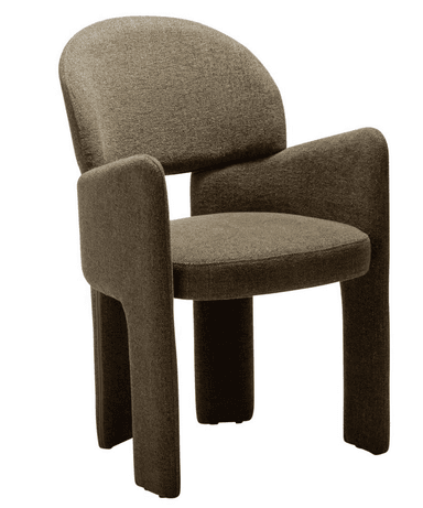 A contemporary armchair featuring a fully upholstered design in a textured brown-grey fabric. The chair has a rounded backrest, a plush seat, and distinctive wide, integrated armrests and legs that create a solid, block-like silhouette. The continuous upholstery across all surfaces gives it a monolithic appearance. — 3D model