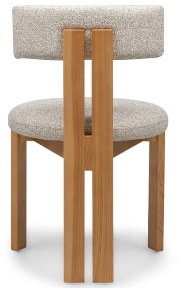 A contemporary armless chair with a light wood frame and neutral-toned fabric upholstery. It features a solid wooden construction with four square-profile legs, a circular upholstered seat, and a rectangular upholstered backrest supported by two vertical wooden slats. — 3D model