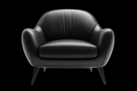 A sleek and inviting black leather lounge chair, featuring a deeply cushioned seat and backrest, supported by slender, tapered legs. Its rounded silhouette exudes modern comfort. — 3D model
