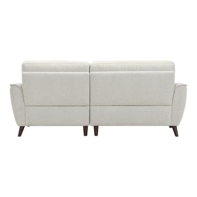 A contemporary sectional sofa featuring an integrated chaise lounge upholstered in a light beige textured fabric, supported by dark tapered wood legs. — 3D model