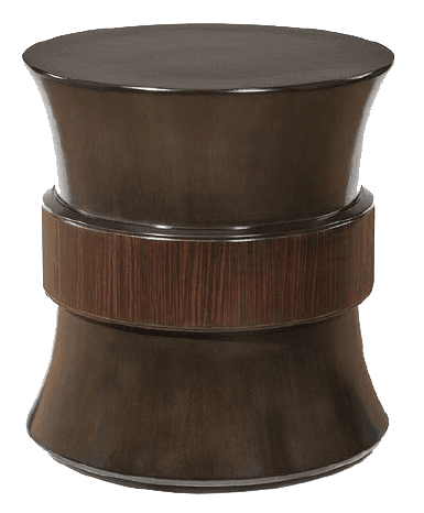 An hourglass-shaped accent table featuring a dark bronze-toned metallic finish and a contrasting central band of dark wood veneer with a distinct vertical grain. — 3D model