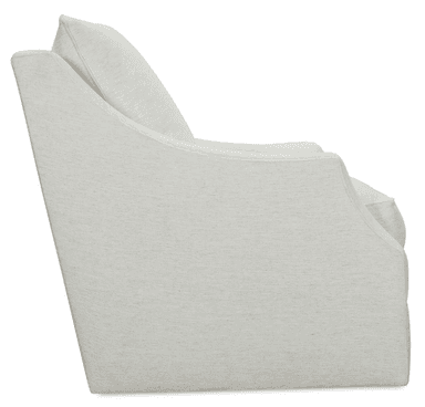 A plush armchair upholstered in a light-colored linen-like fabric. It features a deep seat cushion, a separate back cushion, and flared arms. The base of the chair has a clean, straight line, giving it a contemporary yet comfortable appearance. The stitching is visible and well-executed, indicating quality craftsmanship. — 3D model