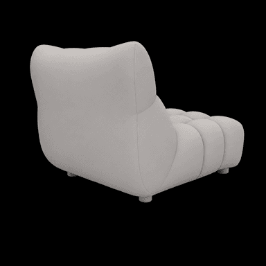 A modern, low-profile sofa with a distinctive rounded back and seat, characterized by deep channel tufting across its entire surface. The sofa features a singular armless design, flowing seamlessly from the back to the base. It is supported by short, cylindrical feet. The upholstery appears to be a smooth, matte fabric. — 3D model
