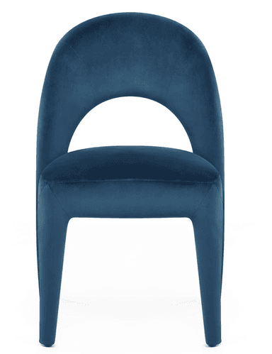 A side profile view of an accent chair upholstered in a teal-colored velvet fabric. The chair features a high, curved backrest that extends down to form the armrests. The seat is well-padded and rectangular. The chair stands on four tapered legs, with the front legs extending from the seat structure and the rear legs integrated into the backrest's curve. The upholstery shows subtle stitching details, and the overall form is modern and elegant. — 3D model