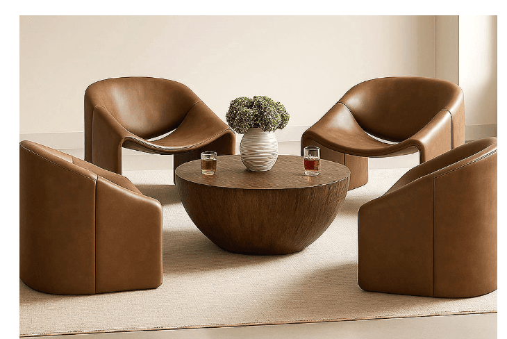 A contemporary half-sphere side table made from solid wood with a visible grain. — 3D model