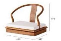 A low-profile wooden floor chair, often referred to as a Zaisu, featuring a distinctive curved backrest that also functions as armrests. The chair is crafted from warm-toned wood and includes a flat, white upholstered cushion for the seat. Its design is minimalist and draws inspiration from traditional Asian floor seating. — 3D model