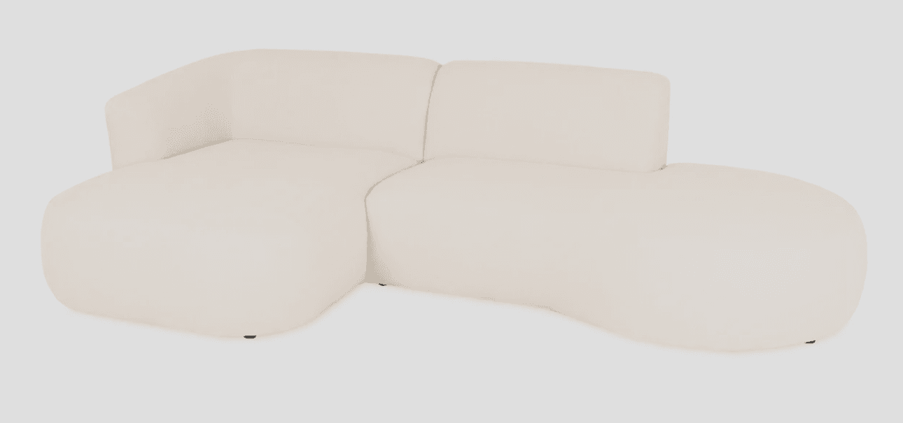 A modular sofa with a chaise lounge component, featuring soft, rounded, organic shapes and a plush, textured upholstery. The design is asymmetrical and appears to be constructed from multiple interconnected sections. — 3D model