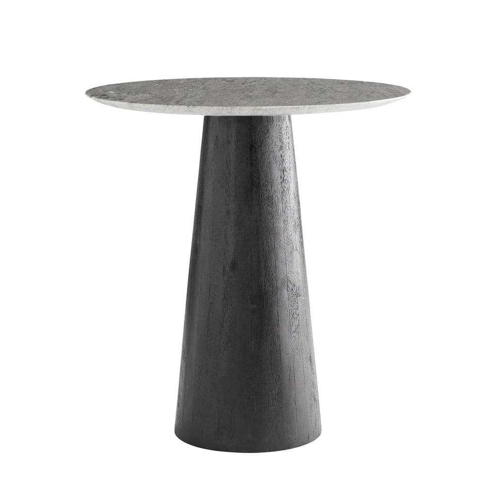 A round-top side table with a single, conical, dark-stained wooden pedestal base. The tabletop appears to be made of a grey, speckled material, possibly stone or a composite. — 3D model
