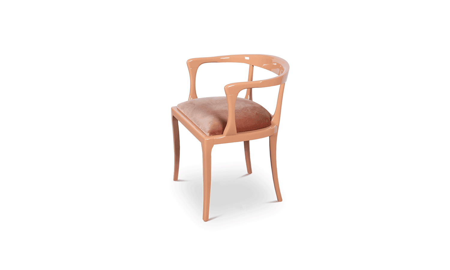 A modern armchair with a curved, molded shell structure and a plush seat cushion. The frame has integrated armrests that flow into the backrest. The legs are slender and tapered. The overall design is sleek and contemporary. — 3D model