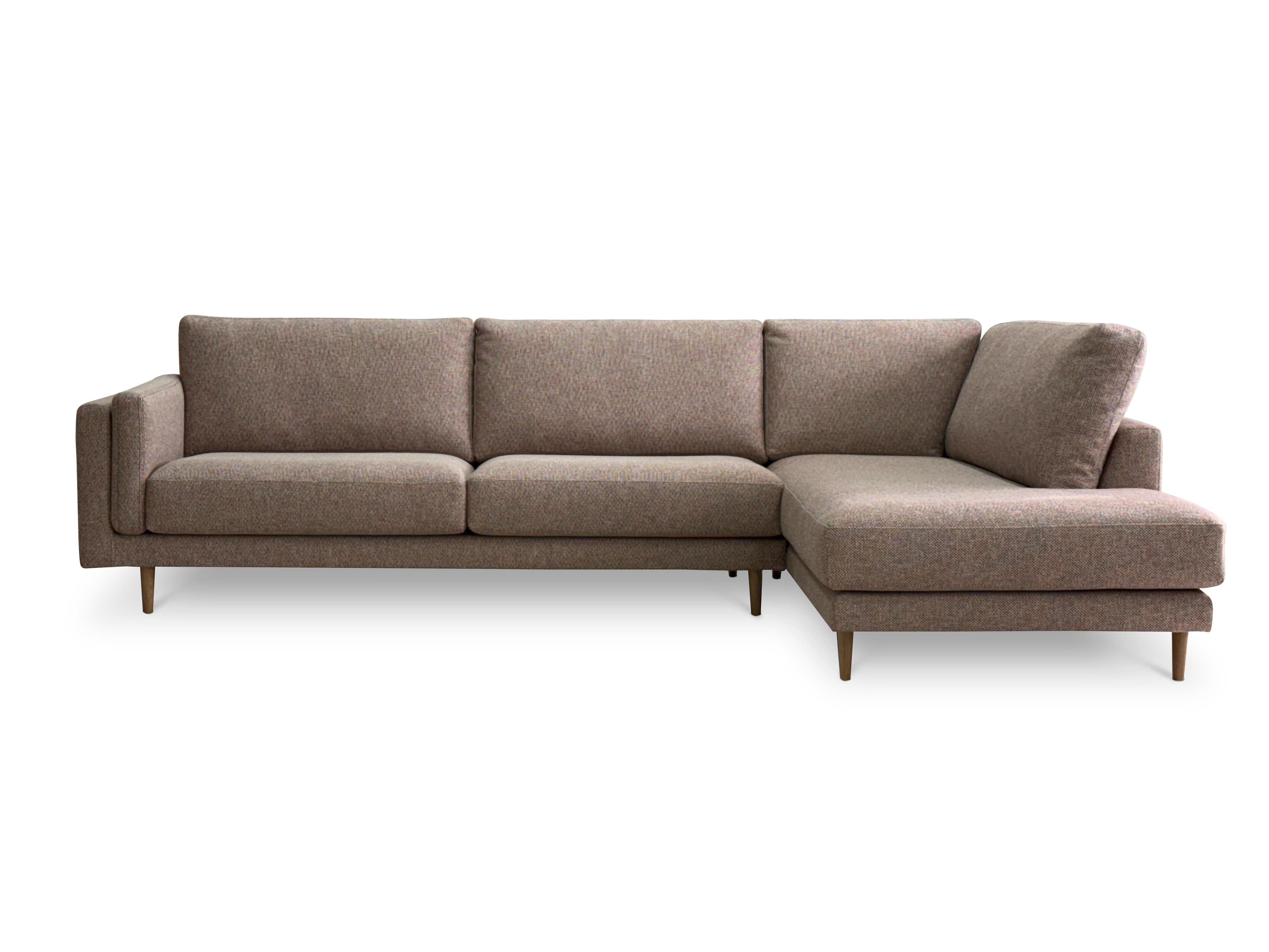 A contemporary sectional sofa with a textured fabric upholstery. It features clean lines, a low profile, and thin legs, indicative of a modern or minimalist design. The sofa is configured in an L-shape with multiple seat cushions and back cushions. — 3D model
