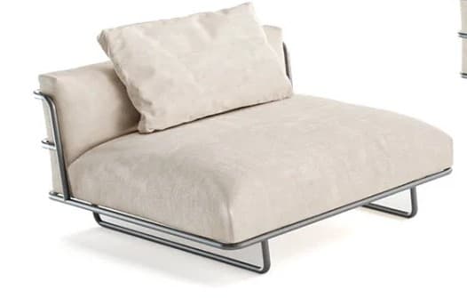 An armless chaise lounge section featuring light-colored, possibly off-white or beige, upholstered cushions set within a dark tubular metal frame. The frame forms the base and extends upwards at the back to support the backrest cushion. The design is minimalist and contemporary, with clean lines and a low profile. A single, loose back cushion is present. — 3D model