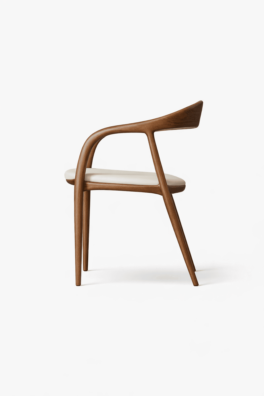 A wooden armchair with a curved backrest and armrests, featuring a cushioned seat. — 3D model