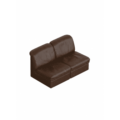 A two-seat armless modular sectional element upholstered in brown leather, featuring plush seat and back cushions. — 3D model (AI enhanced source)